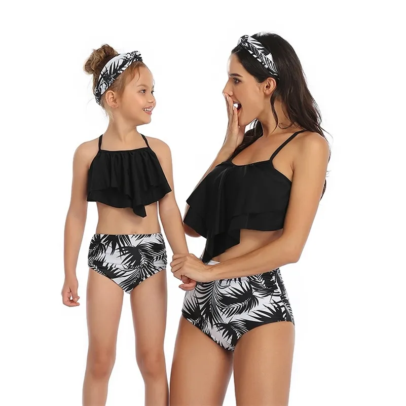 Mommy Me Swimsuit Swimwear Beachwear Mother Swimsuits Family Matching Mom And Daughter Bathing Suit 210417