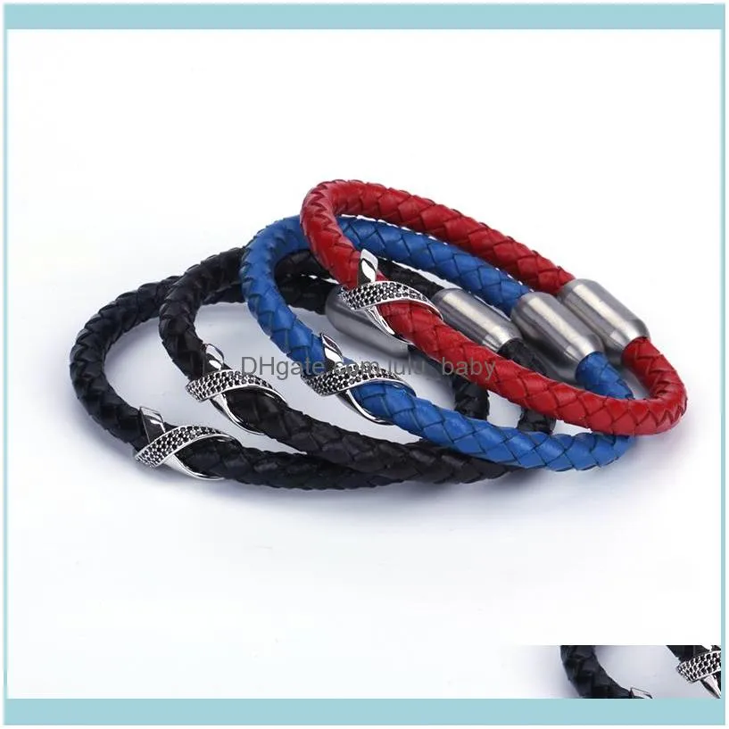 Tennis Dark Brown Black Blue Red Macrame Leather Gun Pave CZ X Charm Stainless Steel Magnetic Clasp Bracelets Bangles For Men1