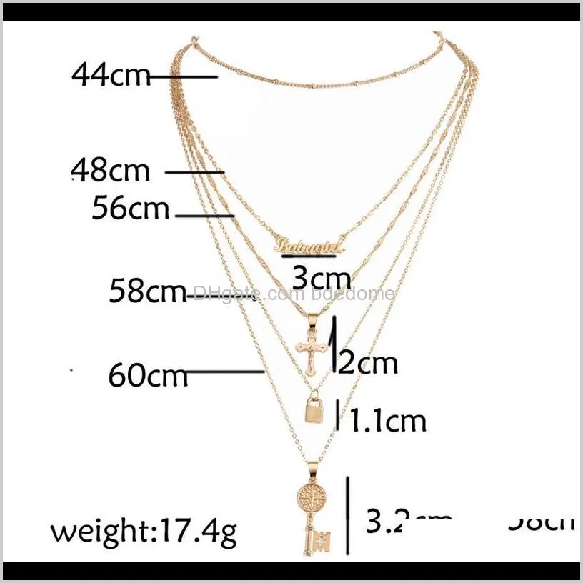 multi layer necklace metal chain choker word babygirl cross christ lock key pendant gold color plated women girls sexy gift
