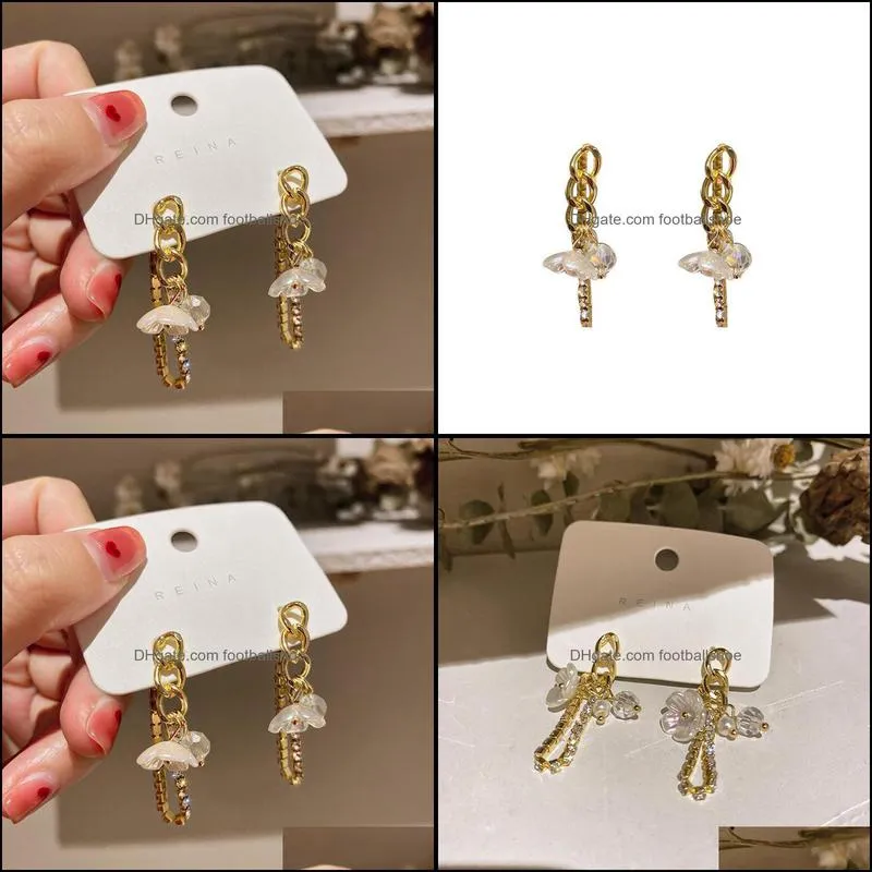 Dangle & Chandelier Shell Small Flower Drop Earrings For Women Elegant French Style Earring Korean Fashion Design Jewelry