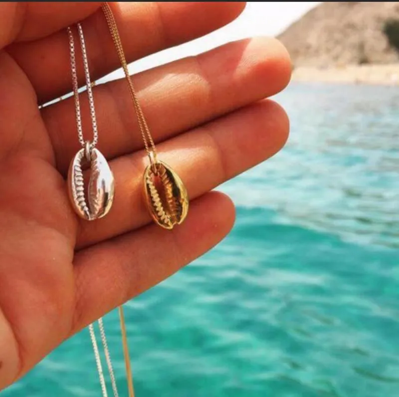 Collana di conchiglie di conchiglia di colore oro argento moda vintage per donne Ciondolo a forma di semplice conchiglia Ocean Beach Boho Girocolli di gioielli