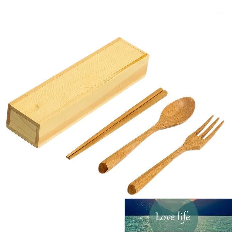 Reutilizável cutelaria de madeira conjunto portátil de mesa de madeira garfo colher chopsticks conjunto com cutelaria caixa1