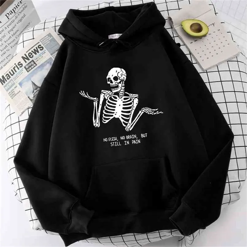Harajuku hooded sweatshirt retro skelett tryck mörk punk kvinnor vinter långärmad streetwear gothic hoodie 210809