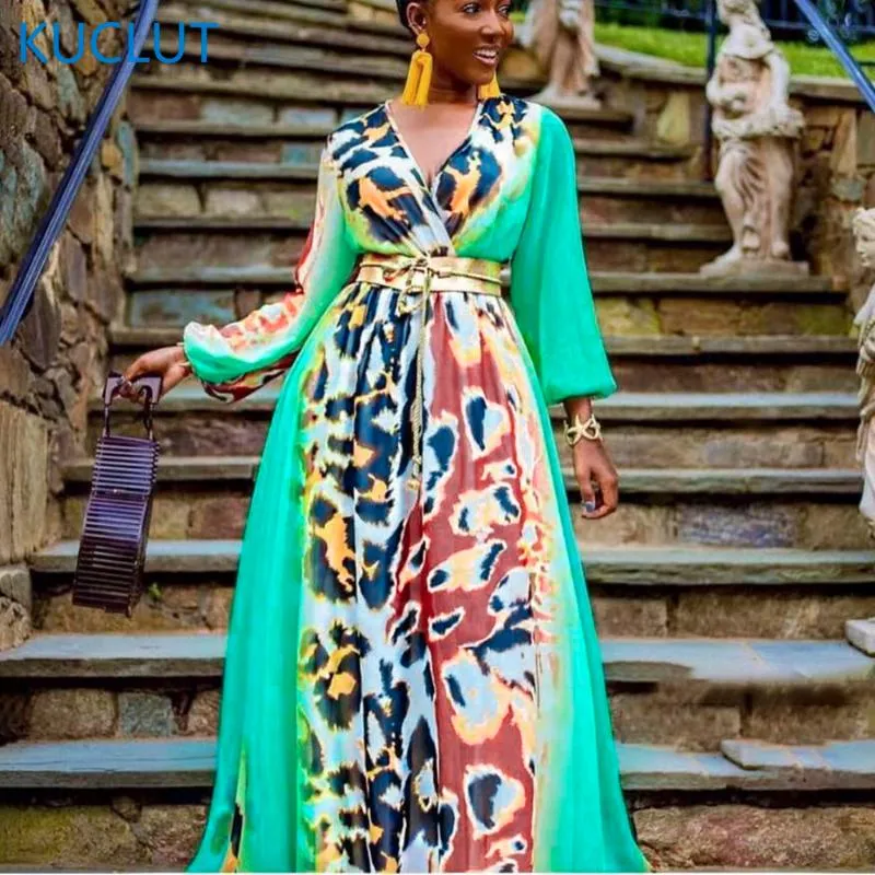 Etnische kleding 2021 Afrikaanse print jurken voor vrouwen 2022 elegante chiffon avondjurk dames Dubai Abaya Plus Size Kaftan Long Boubou