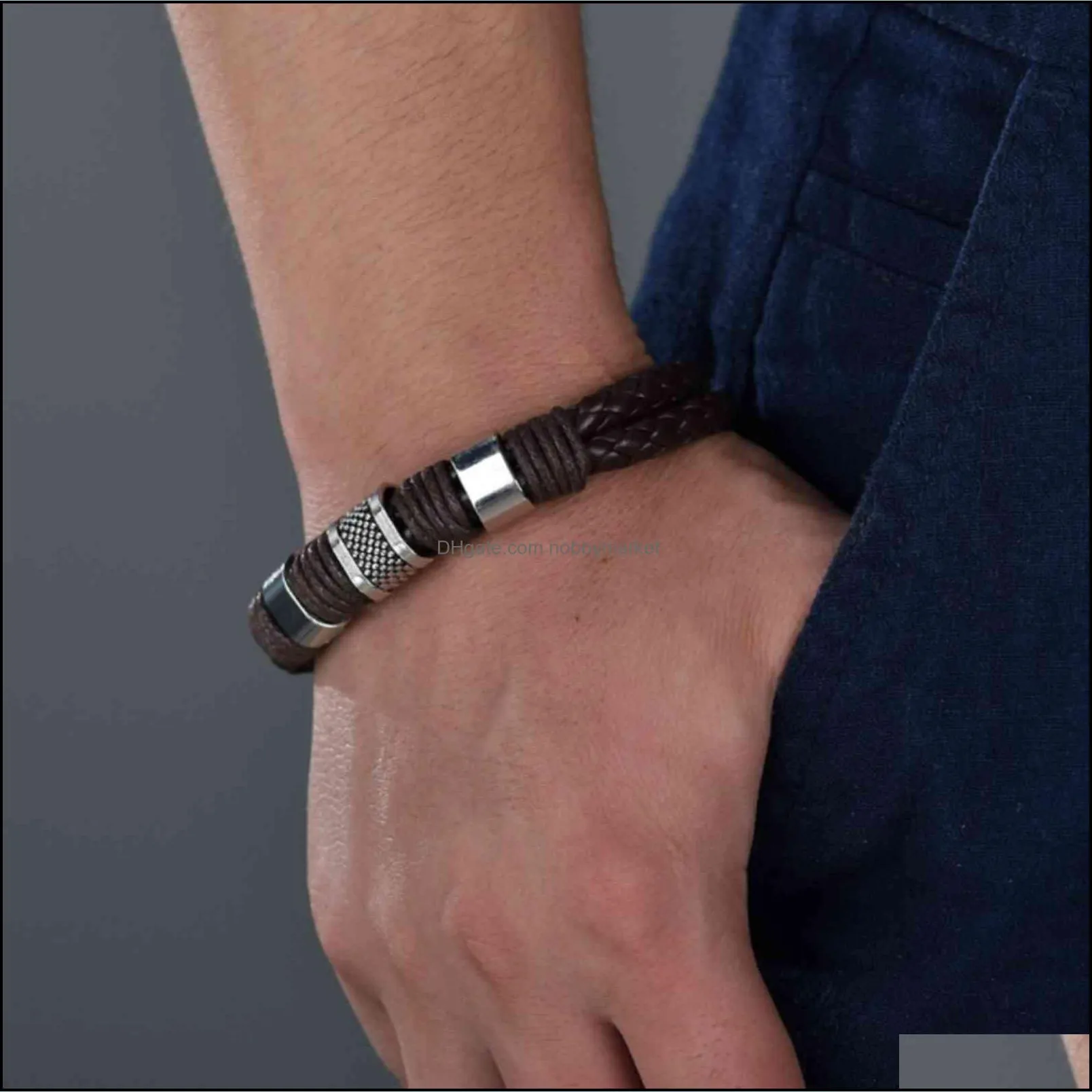 Men`s women`s bracelets, leather bracelets and steel woven buttons, retro style, Taijiquan, jewelry