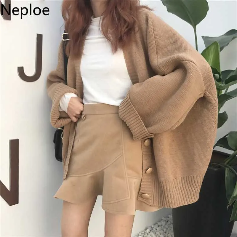 Neploe Oversized Cardigan Dam Tjock Kappa Höst Vinter Tröjor Toppar Koreansk Retro Pull Femme Jacka Stickad Svarta Cardigans 210922