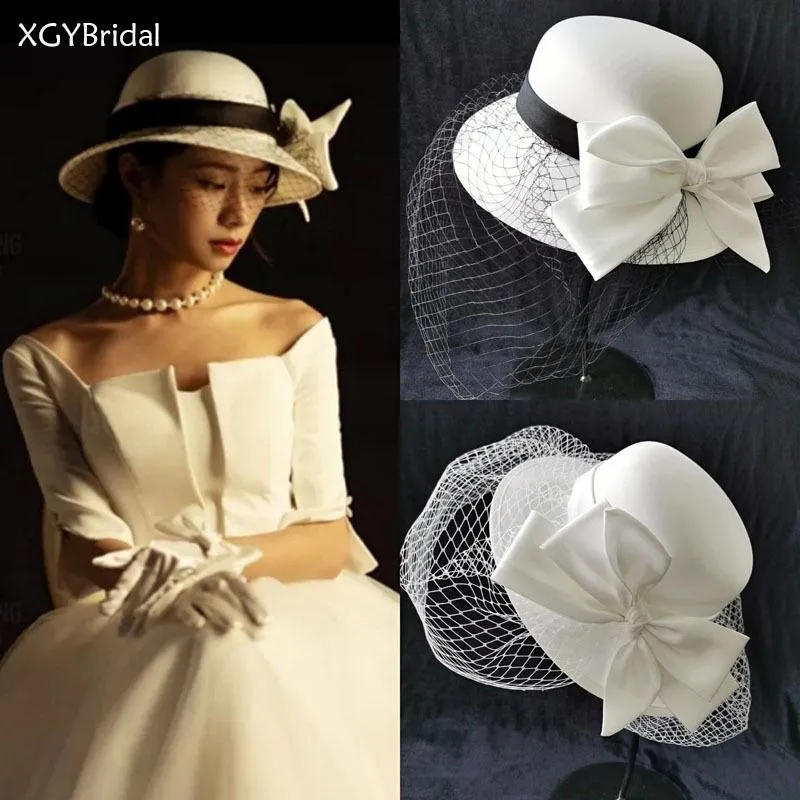 Headpieces Elegant Vintage Wedding Hats Illusion Organza Bridal Event Party Bride Headwear Accessories Black White Red