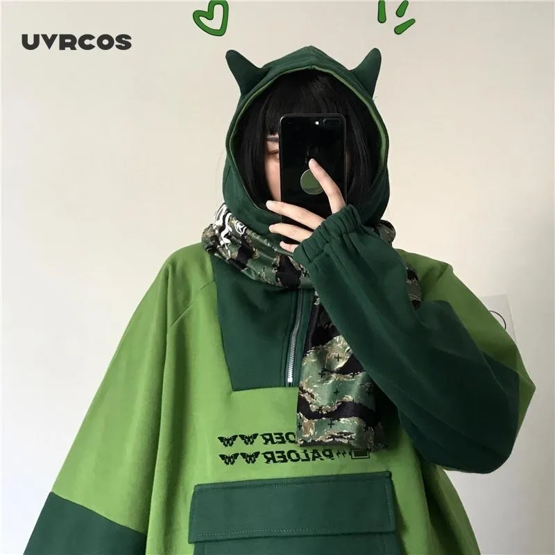 Harajuku Estetyczna żaba Anime Hoodie Kobiety Purpurowy Długi Rękaw Zgładowy Streetwear KPOP Gothic Cosplay Zimowe ubrania Y2K 210712