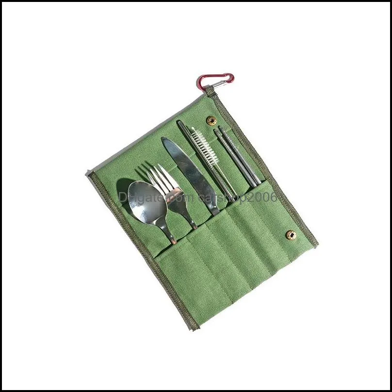 Cotton Canvas Tableware Storage Bag Knife Fork Spoon Packing Bags Outdoor Picnic Portable Flatware Sack 7 Colors Durable HWB10101