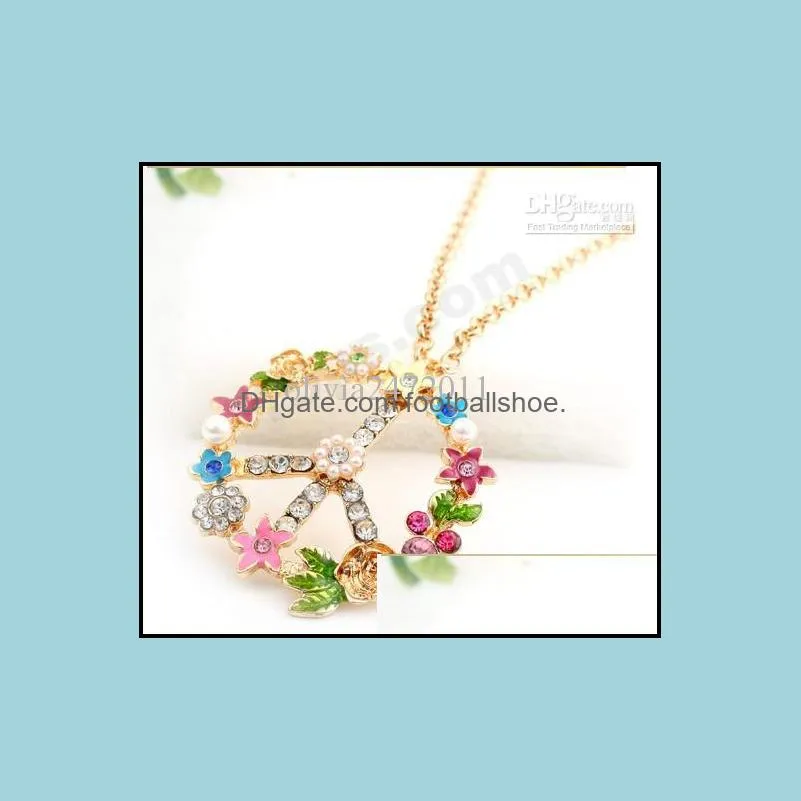 New Fashion anti-war signs Pendant Necklace Multi Color Zircon long necklace sweater chain peace sweater necklace MS10