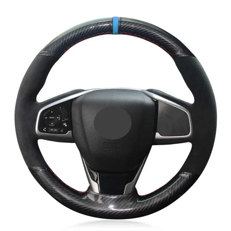 Housse de volant de voiture antidérapante en daim noir, en Fiber de carbone, pour Honda Civic Civic 10 2016 – 2019 CRV CR-V 2017-2019, clarté, bricolage