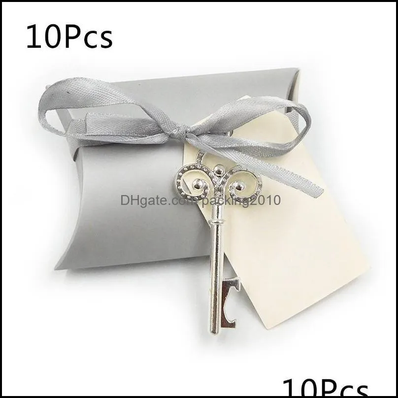 Pcs/Set Creative Bottle Openers With Candy Box Key Paper Tag Ribbon For Wedding Party Festive Souvenir Gift Supply Wrap