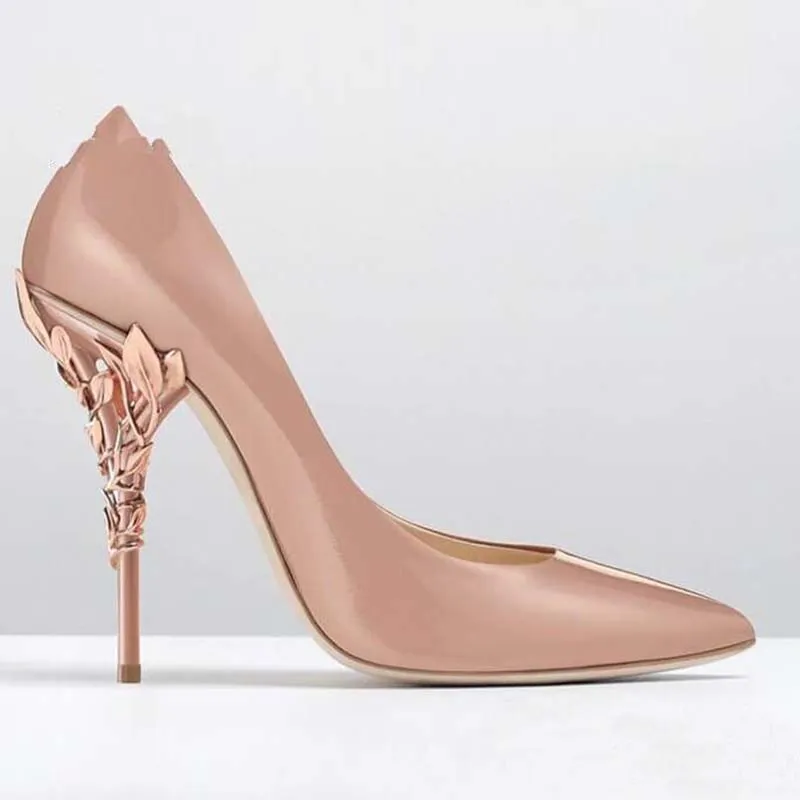 Women Solid Eden Heel Pump Super sexy Girl wedding shoes Ornate Filigree Leaf Pointed toe Haute Couture SHOES