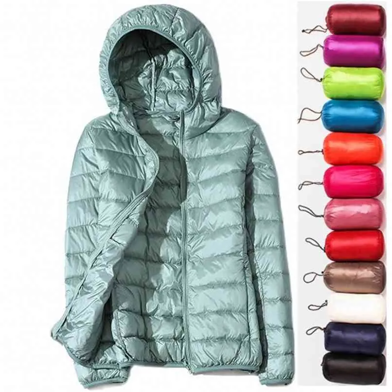 Ultra-Light Duck Down Jacket Women Warm Quilted Parkas Vinter S Hooded Coats Höst Outwear Overcoat Plus Storlek 210913