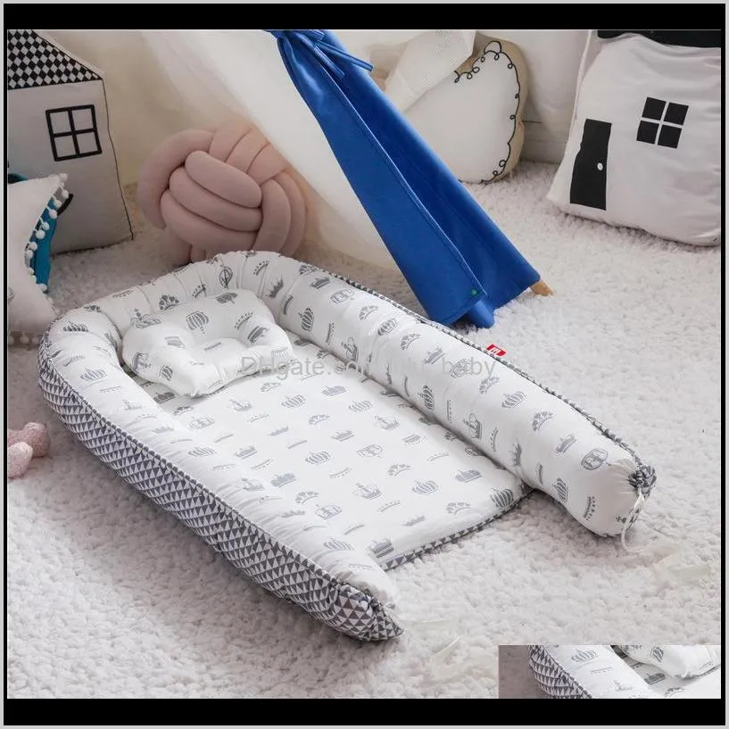 88*53cm baby nest bed with pillow portable crib travel bed infant toddler cotton cradle for newborn baby bed bassinet bumper lj200818