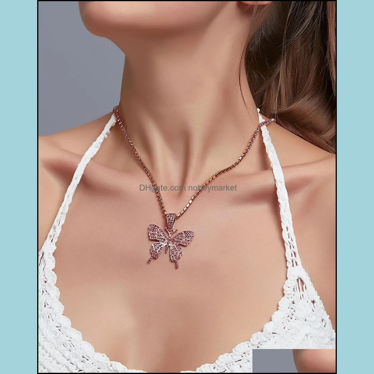 New Bling Bling butterfly necklaces For Women Iced out crystal animal pendant chains Girls Fashion Jewelry Gift