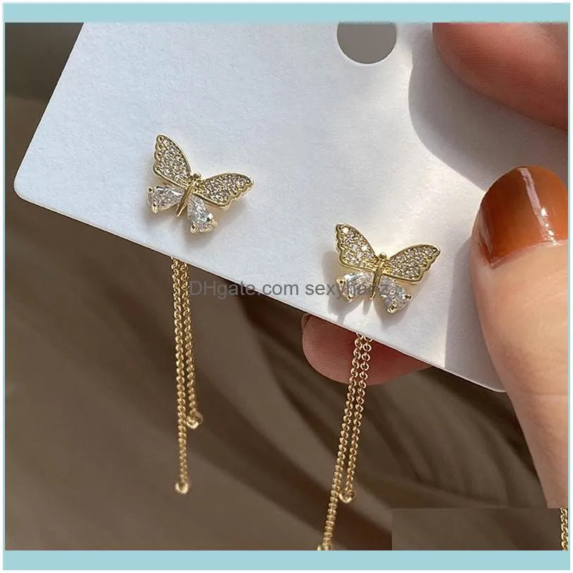 Fashion Golden Long Hanging Butterfly Drop Earrings for Women Trend Stainless Steel Stud Ear Piercing Female