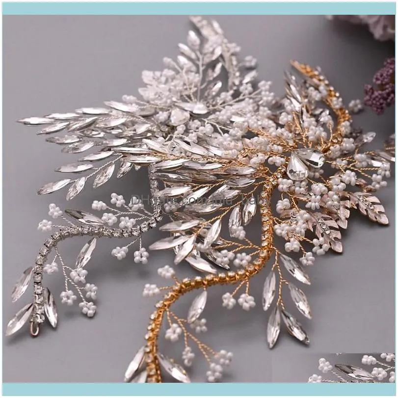 Shine Gold Silver Color Leaf Headpiece Bridal Hair Clip Crown Rhinestone Wedding Prom Women Piece Ornament Clips & Barrettes