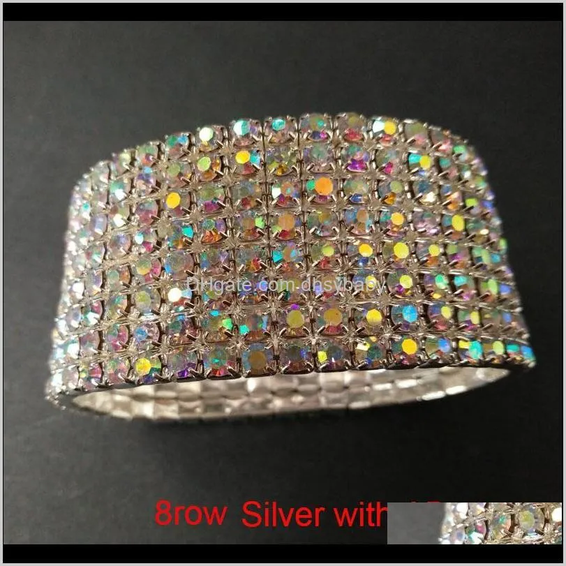 1-10 rows ab crystal rhinestone bracelet silver plated luxury bangle bracelets high quality bridal wedding party jewelry for woman