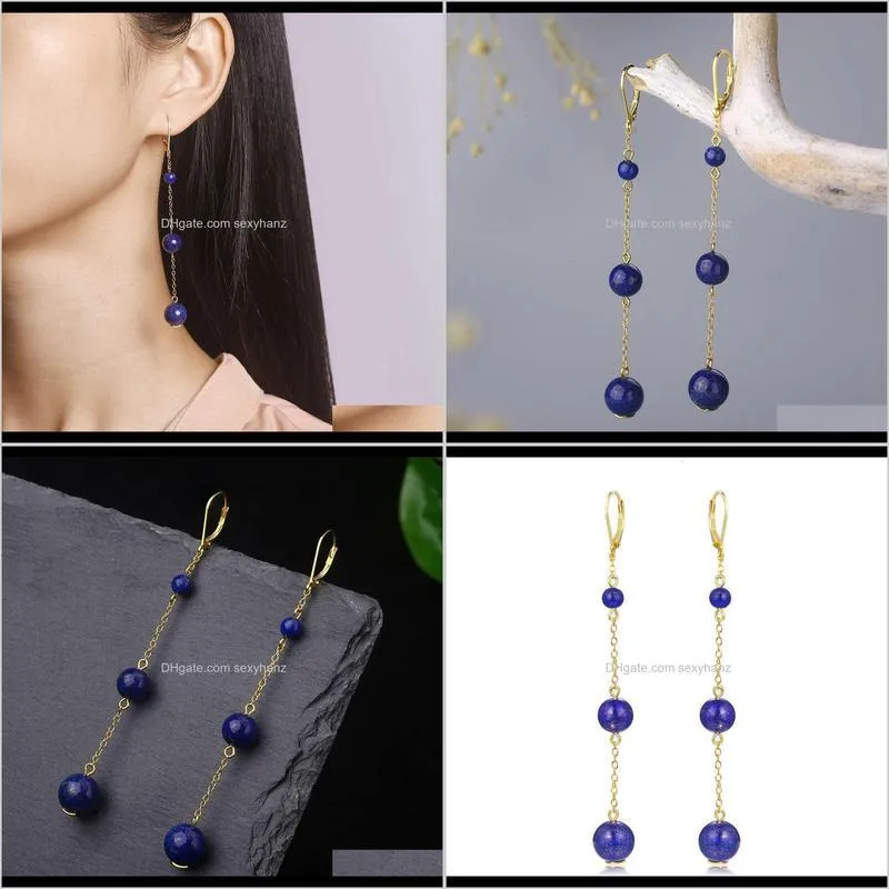 stone bay s925 silver lapis lazuli long personalized gold plated simple fashion earrings