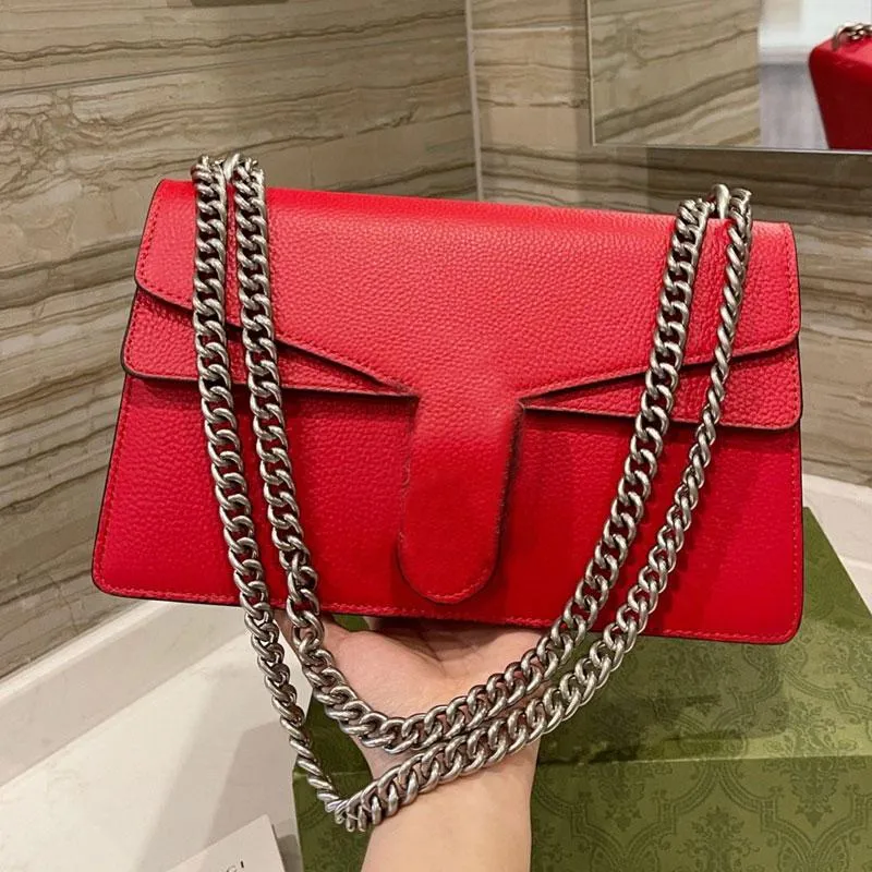 Classic Crossbody Torba Łańcuch Pakiet Torebka Torebka Kobiety Torby Moda Zwykły Skóry Wołowej Ziarna Skórzany Hasp Sprzęt Wewnętrzny Nici Top Quality