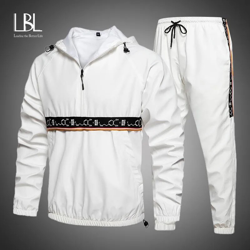 Mäns Tracksuits Tracksuit 2021 Man Två Piece Set Sweatsuit Polyester Overells Leisure Suit Hooded Sweatshirts och Hip Hop Harlan Byxor