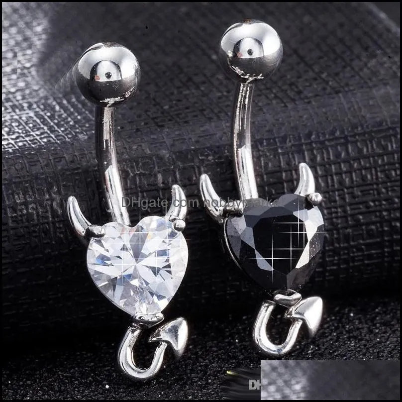 Wholesale Sexy Love Heart Belly Button Rings Belly Piercing Zircon Crystal Body Jewelry Navel Piercing Rings Women Medical stainless