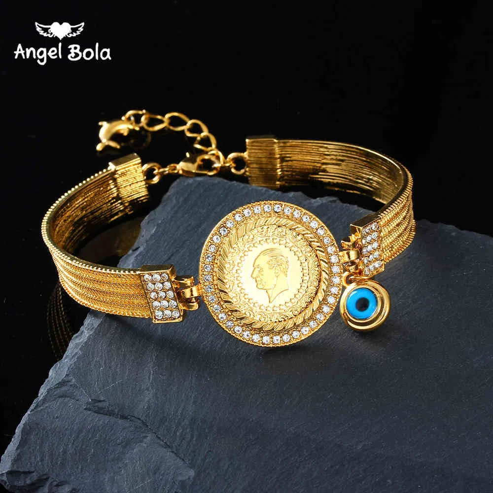 High Quality Romantic Bridal Oman Coin Wedding Turkish Gift Muslim Islamic Women Gold Color Bracelet Jewelry