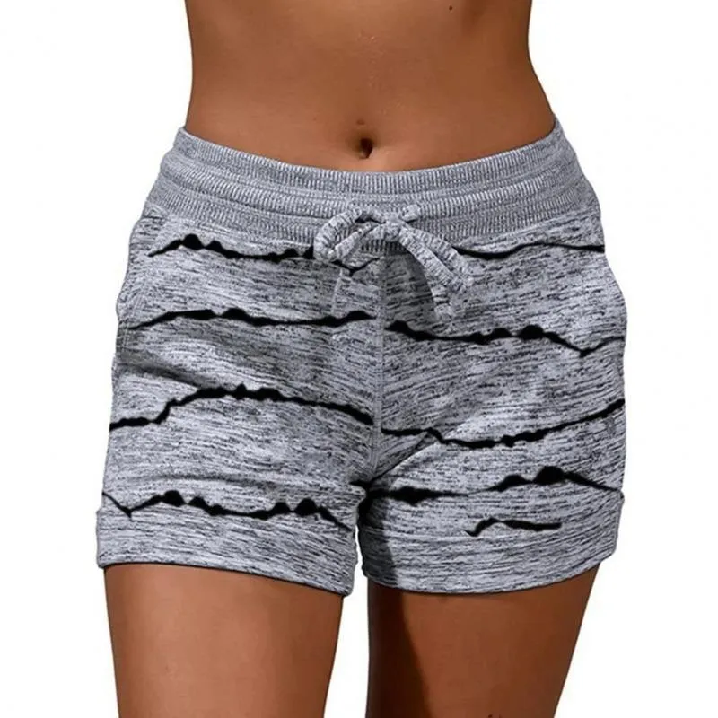 Kvinnors Shorts Kvinnor Striped High Waist Snabbtorkande dragkedjor Fickor Sport Korta Byxor Sommar 2021 Yoga Womans Kläder