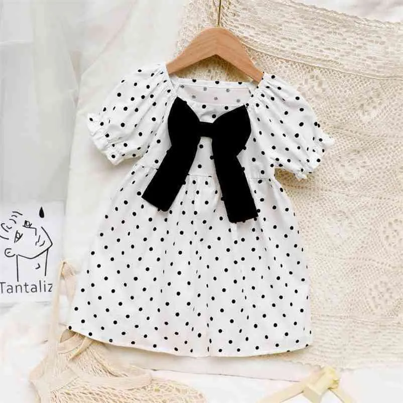 Gooporson Summer Little Girls Short Sleeve Princess Dress Dots Bow Tie Kostym Mode Koreansk Toddler Barnkläder 210715
