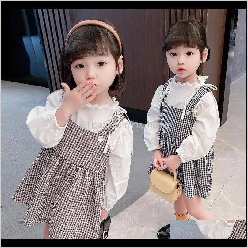 new 2021 spring children clothes baby set t-shirts chess tops sstrap suit for girls birthday sets z0om