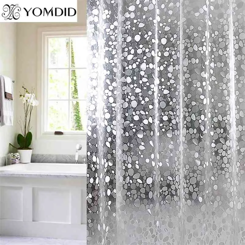 Plástico PVC 3D À Prova D 'Água Duche Cortina Transparente Branco Clear Banheiro Anti Mindure Translúcido Cortina de banho com 12 pcs Ganchos 210402