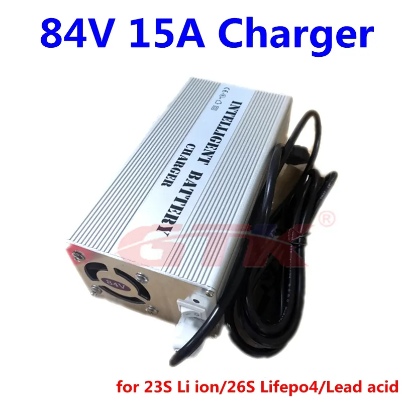 GTK 84V 15A smart Charger for 23S Li-ion/26S Lifepo4 lithium battery output 96.6V 94.9V motorcycle scooter