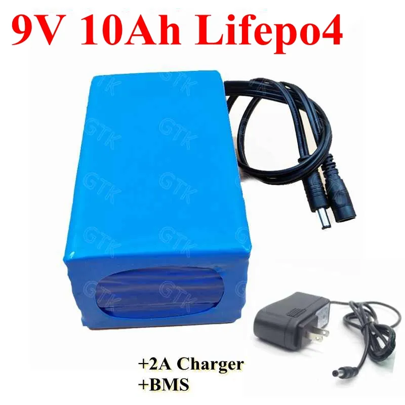 9V 10AH LifePo4 Lithium Battery Pack 9.6V med BMS 3S 3.2V Batterier för dammsugare Children's Toy Car +2A -laddare