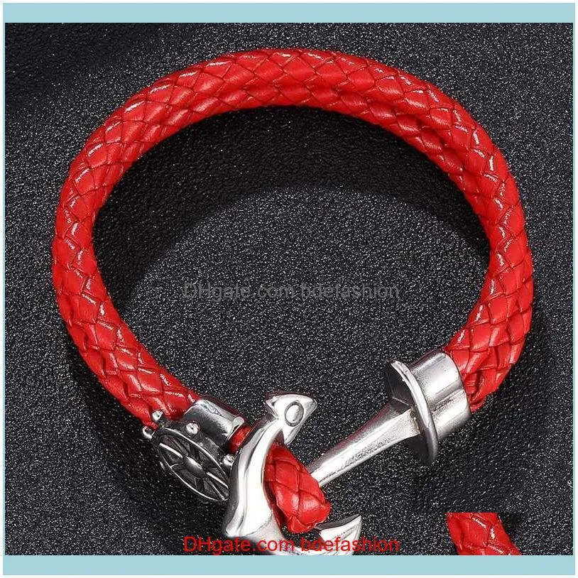 Charm Bracelets Red Leather Bracelet Men Jewelry Fashion Anchor Birthday Party Gift BB0179