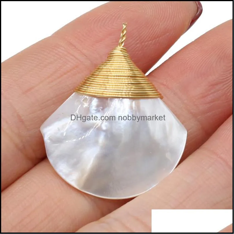 Charms Charm Winding Copper Wire Shell Pendant Sector Natural Mother-of-pearl Pendants For Jewelry Making DIY Necklace Earring Gift