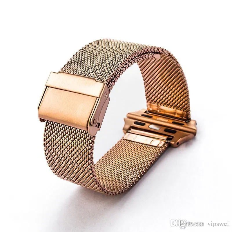 Smart Watch Bands Milan Mesh Belt 316 Rostfritt stål armbandsarmband Sportbandband för Apple Series 38/42mm Universal Model Gold