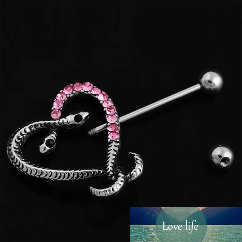 Dubbel Snake Head Nippel Piercing Sexig Serpentine Vit Rosa Hjärtformad Nippel Ringar Body Smycken Kvinnor Bar Barbell Piercing Fabrikspris Expert Design Kvalitet