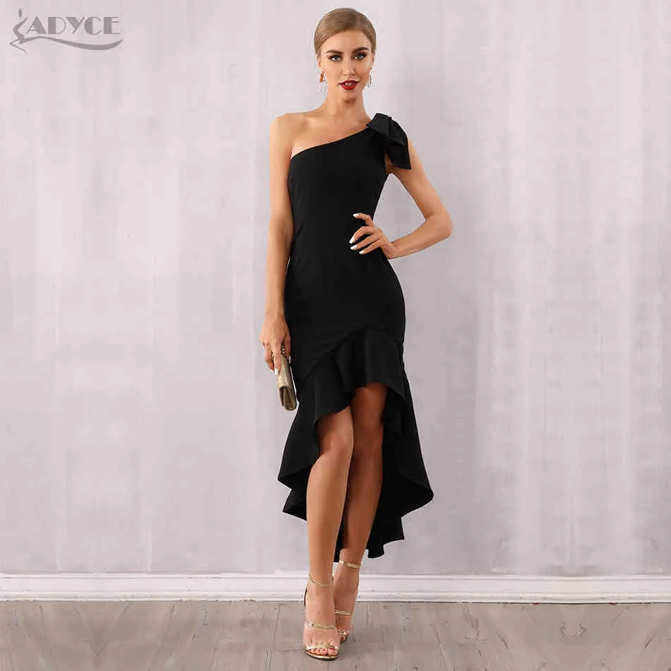 Summer Women Black One Shoulder Midi Dress Sexy Sleeveless Bow Fashion Club Celebrity Evening Runway Party 210423