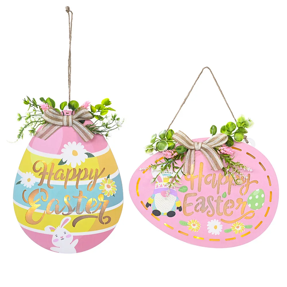 Easter Party Decoration Happy Easter Letters Eggs Shaped Wooden Door Sign with Light Shop Home Office Ornament