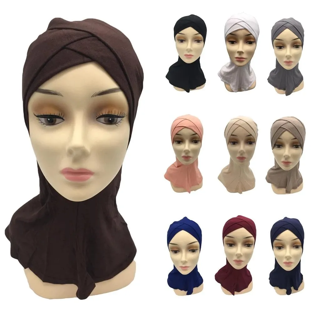 Ramadan Women Ninja Head Cover Bonnet Hat Amira Underscarf Muslim Hijab Cap Scarf Cross Full Cover Turban Bandanas Arab Islamic