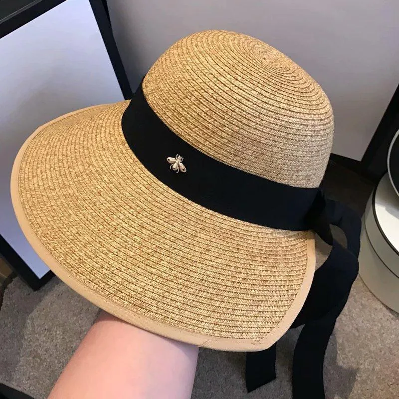 Hat With Ribbon Summer Women's Straw Hat: Fashionable Sun Protection Beach Hat with ...