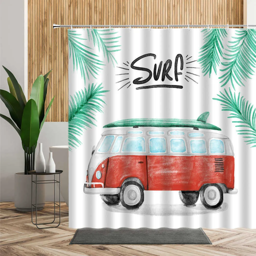 RV Camper Shower Curtain - Watercolor Graffiti Wooden Door Design, 72x72 Inch, Waterproof Polyester With Hooks