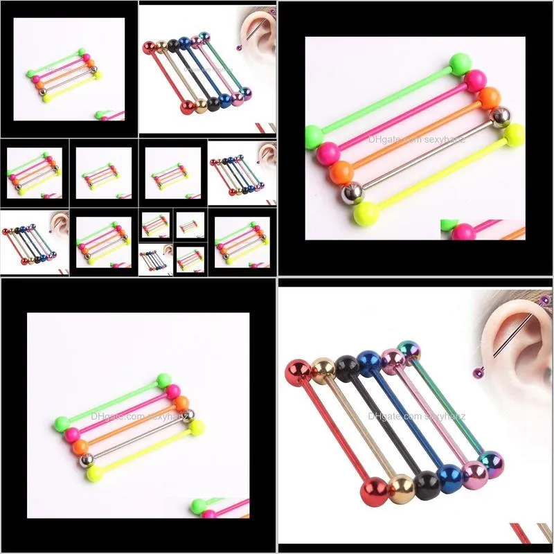 5 candy Colors 38mm Long Bar industrial barbell piercing spiral earring ear Piercing Bar steel Ear Plug Stretcher