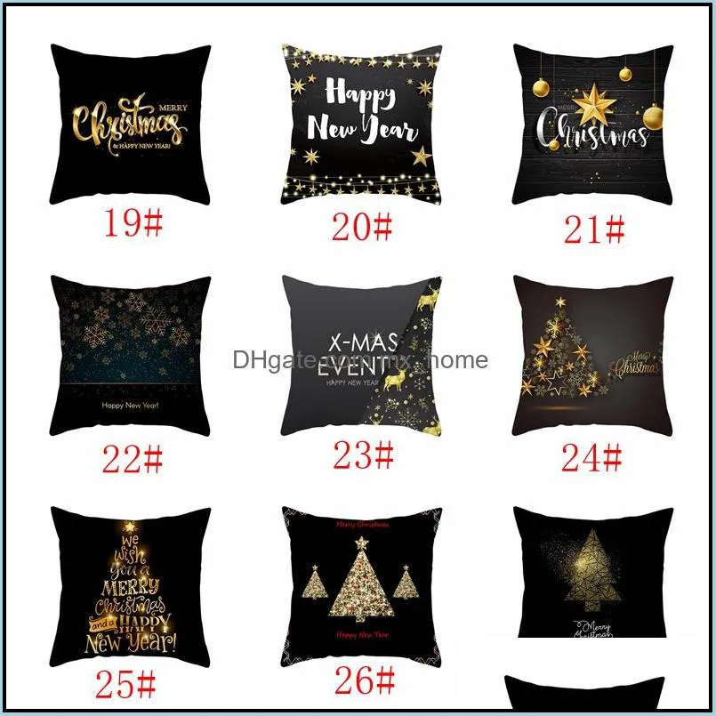 Black Christmas Pillow Cover Soft Peach Skin Sofa Cushion Cover Christmas Fashion Snowflake Letter Print Pillow Case 40 Styles VT0840