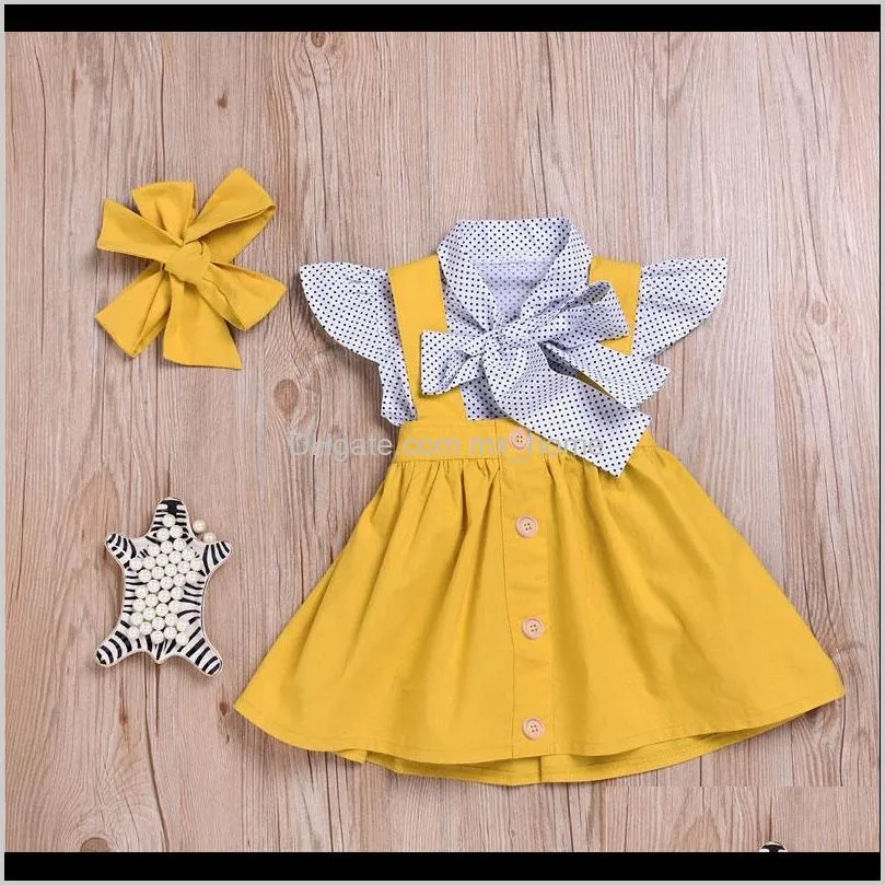 baby girls clothing sets three-piece suit fashion bow dot print casual suits headband button onesies strap dress