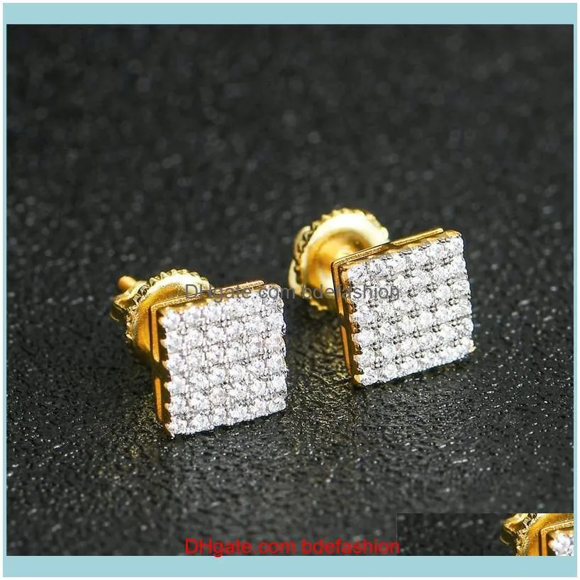 Men Women Bling CZ Diamond Stud Earings 925 Silver Allergic Free Iced Out Bling CZ Rock Punk Earrings Jewelry