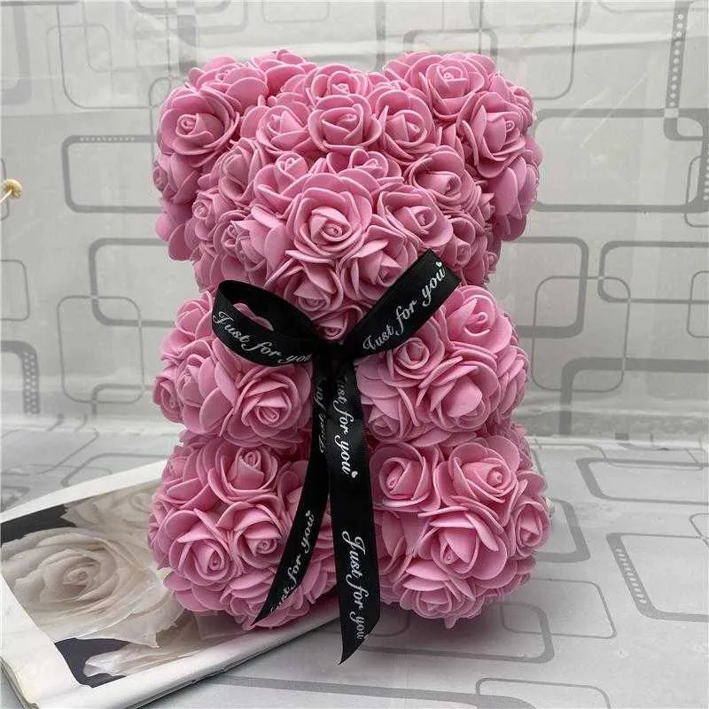 Orsacchiotto rosa NUOVO regalo di San Valentino 25 cm Orso fiore Decorazione artificiale Regalo di Natale per le donne Regalo di San Valentino Spedizione via MARE DAP206