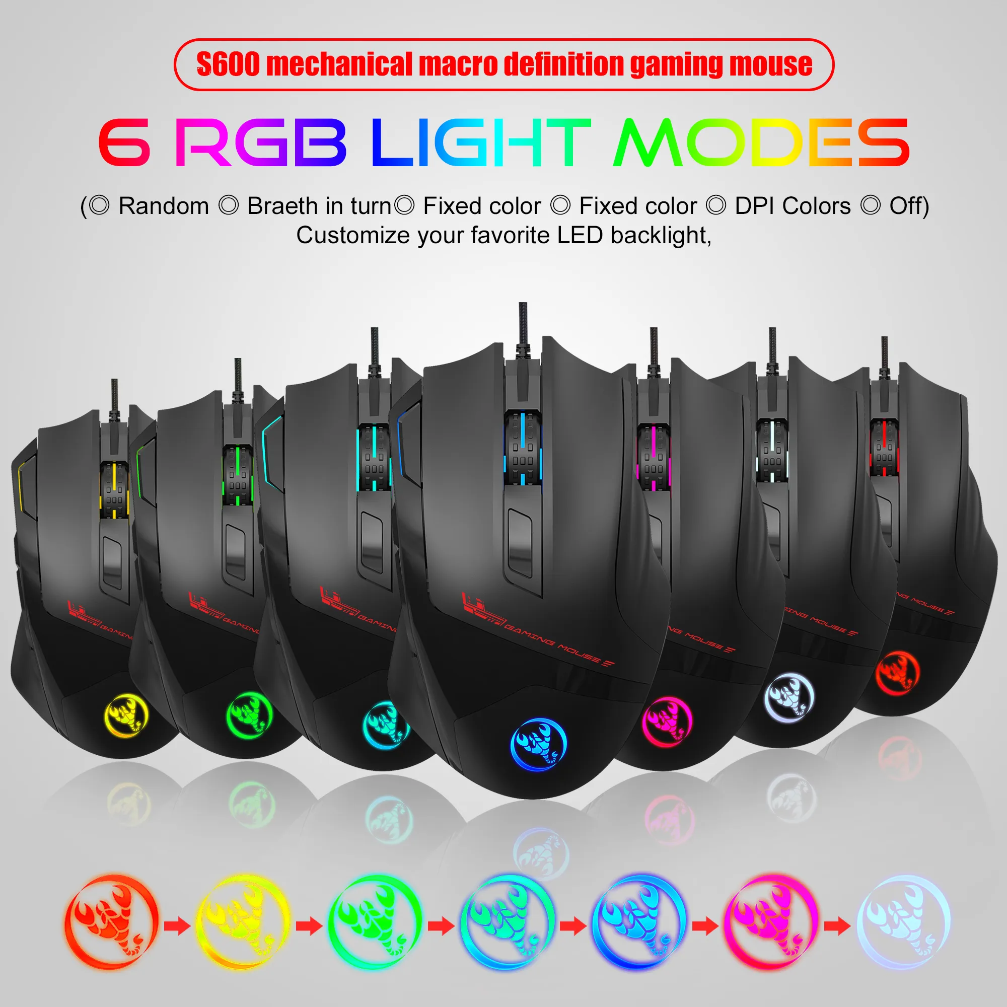 Mouse S600 S600 USB Con Cable RGB Gaming Mouse Gamer Ratones 7200 DPI 9 Botones ...