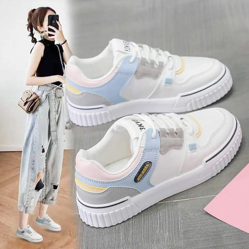 2021 Fashion Spring New All-match White Shoes Female Students Platform Street Shot Women's Flat Y0907